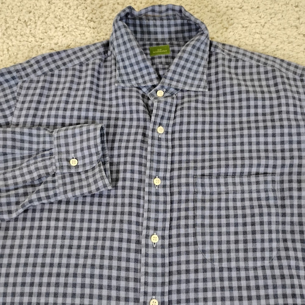Sid Mashburn Shirt Mens Large Blue Gingham Flannel Long Sleeve Pocket Designer